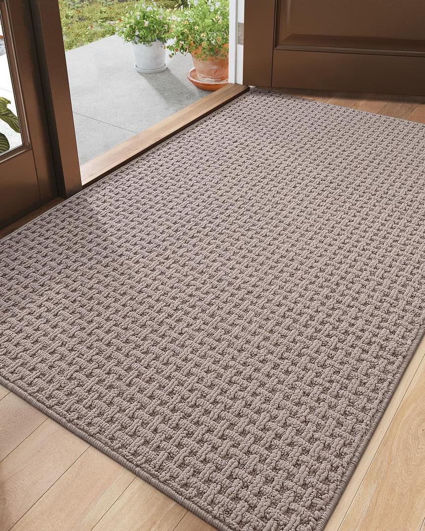 DEXI Front Entryway Door Mat Non Slip 36x60, Washable Entry Way Mats Inside Entrance Low Profile, Welcome Doormat Dirt Trapper for House Floor Home Porter Hall Backdoor Area, Light Taupe