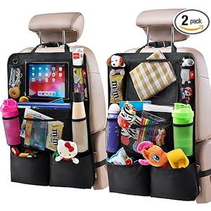 Helteko Backseat Car Organizer, Kick Mats Back Seat Protector with Touch Screen Tablet Holder, Back Seat Organizer for Kids, Travel Accessories with 9 Storage Pockets 2 Pack, Black