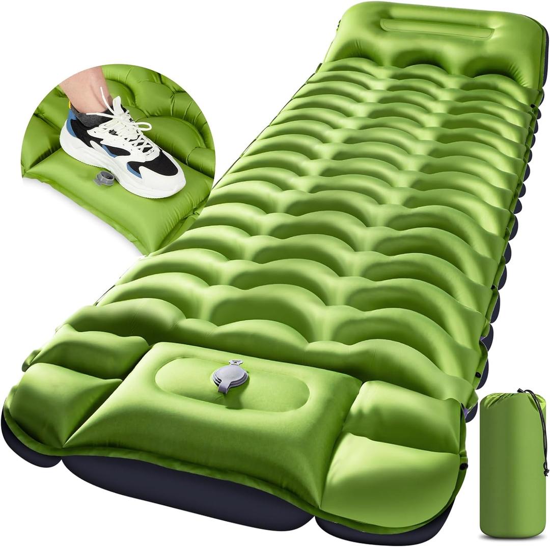 Sleeping Pad, Ultralight Inflatable Sleeping Pad for Camping with Pillow, Built-in Pump, Ultimate for Camping, Hiking - Airpad, Carry Bag, Repair Kit, Compact & Lightweight Camping Pad (Green) 