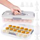 2-Layer Deviled Egg Containers with Lid, 36 Slots Deviled Egg Tray Carrier with Handle and Deviled Egg Injector Piping Tool, Portable Egg Storage Carrier Tray Platter for Party Picnic Travel (White)
