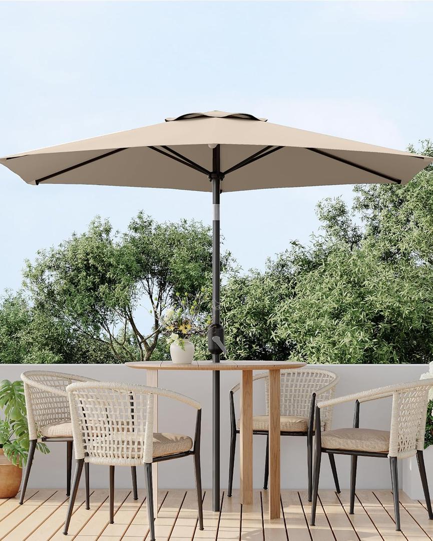 7.5FT Outdoor Patio Umbrella, Outdoor Table Umbrella, Market Umbrella with Push Button Tilt and Crank, 6 Sturdy Ribs UV Protection Waterproof for Garden, Deck, Backyard, Pool, (Tan)