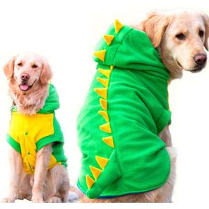 FLAdorepet Funny Halloween Large Dog Dinosaur Costume Outfits, Dog Pajamas Hoodie Winter Warm Pet Clothes Coat for Golden Retriever Pitbull (3XL, Green)
