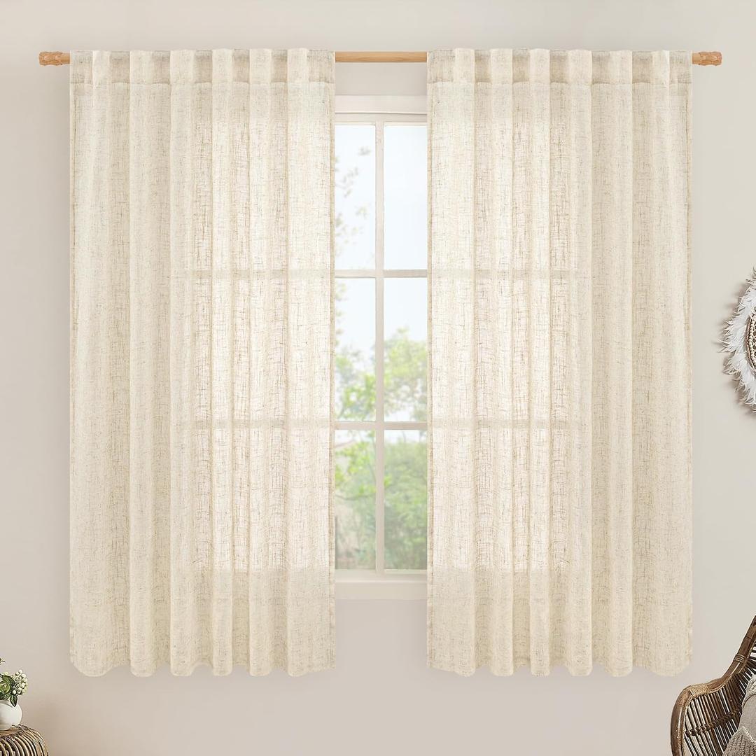 Faux Linen Curtains 63 inches Long for Bedroom, Semi Sheer Panels
Light Filtering, Small Window Panels, Curtains for Living Room, Rod Pocket Back Tab, Set of 2 Panels, 52 x 63 Inch, Beige