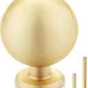 QOGRISUN 2-Pack Solid Brass Cabinet Knobs, Round Ball Gold Knobs for Dresser Drawer, 1.1-Inch Diameter, Sphere Cabinet Pulls, Brushed Brass Finish