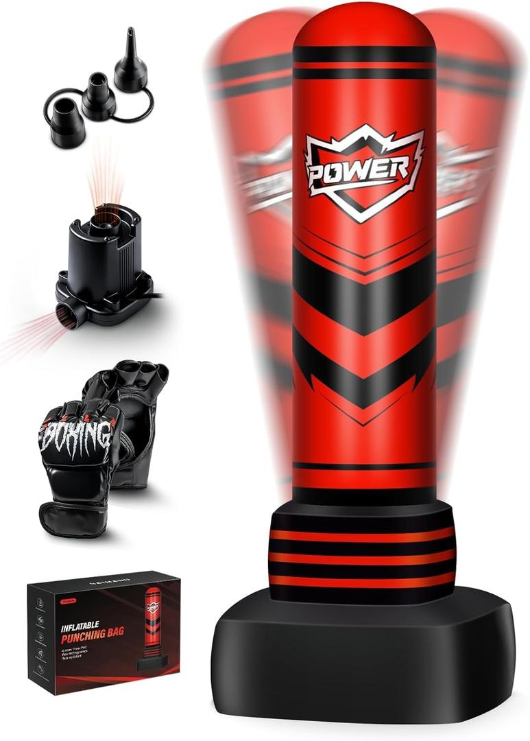 Freestanding Punching Bag for Adults Teens, 70'' Heavy Boxing Bag with Gloves and Pump, Women Men Stand Kickboxing Bags, Upgraded Big Base Boxing Equipment Set for Training MMA Fitness Home Gym (Red)