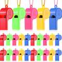 Plastic Whistles with Lanyard, 25 Pcs Colorful Sports Whistle Bulk Loud Crisp Sound Whistle for Coaches Referees Teachers Training Gyms & Events