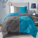 Comfort Spaces Vixie Reversible Comforter Set - Trendy Casual Geometric Quilted Cover, All Season Down Alternative Cozy Bedding, Matching Sham, Teal/Charcoal, Twin/Twin XL 2 piece (Teal/Dark Grey)
