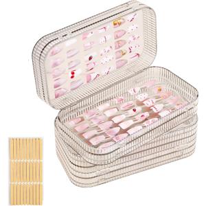 Large Tri-Fold Press On Nail Organizer Case - 4-Page Portable Storage Box for Fake Nails, Clear PET Plastic Travel Holder (63.21.8 inch) Texture