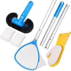 TidyMister 5-in-1 Spa Cleaning Set - Hot Tub Small Pools Maintenance Accessories Kit - Skimmer Net, Round Brush, 2ft Pole, Scrub Glove and Scum Absorber