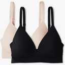 Amazon Essentials Women's Peached Microfiber Lined V-Neck Bralette, Black/Beige, XXS