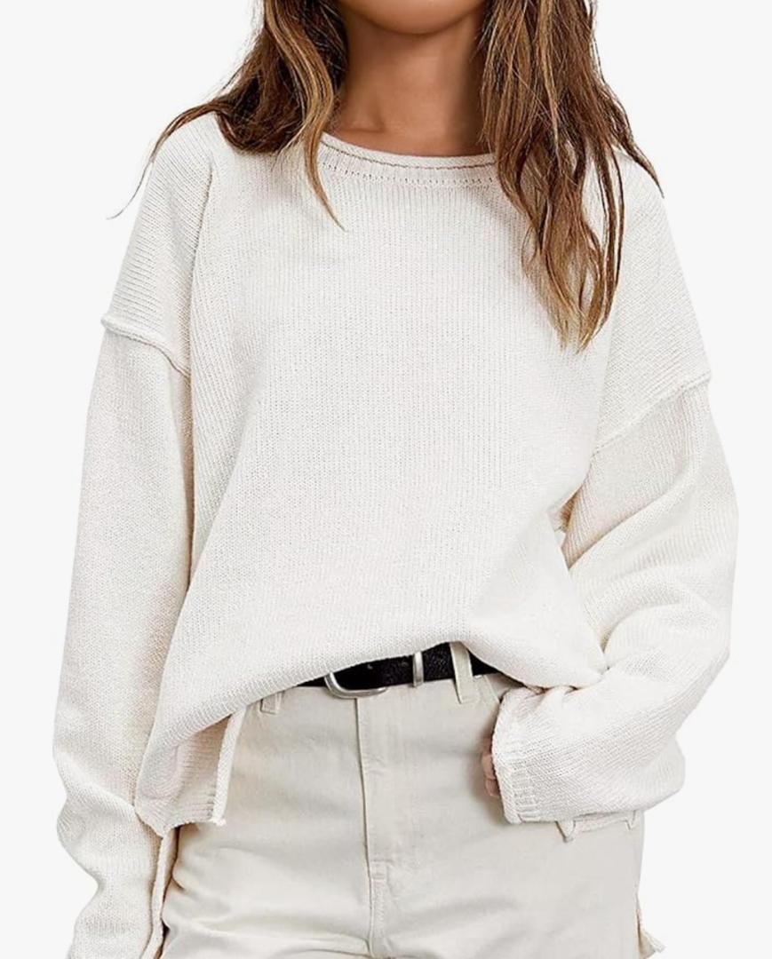 Women's Pullover Fall Winter Sweaters 2025 Long Sleeve Roll Crewneck Side Slit Oversized Knit Tunic Sweater Tops, Small