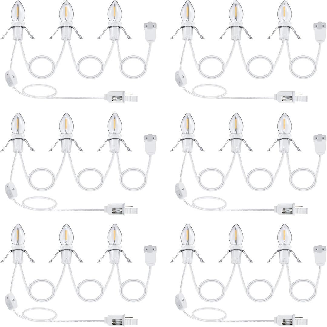 Meonum Accessory Cord with 3 LED Light Bulbs, 8.2 Ft Indoor Blow Mold Light Cord with Female Plug for Halloween Pumpkins Christmas Village Houses and Craft Projects Decoration, Warm White (6 Pack)