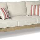 Signature Design by Ashley Clare View Outdoor Patio Sofa, 4 Throw Pillows, Nuvella Weather Resistant Fabric, Eucalyptus Wood, 81" W x 35" D x 32" H, Beige