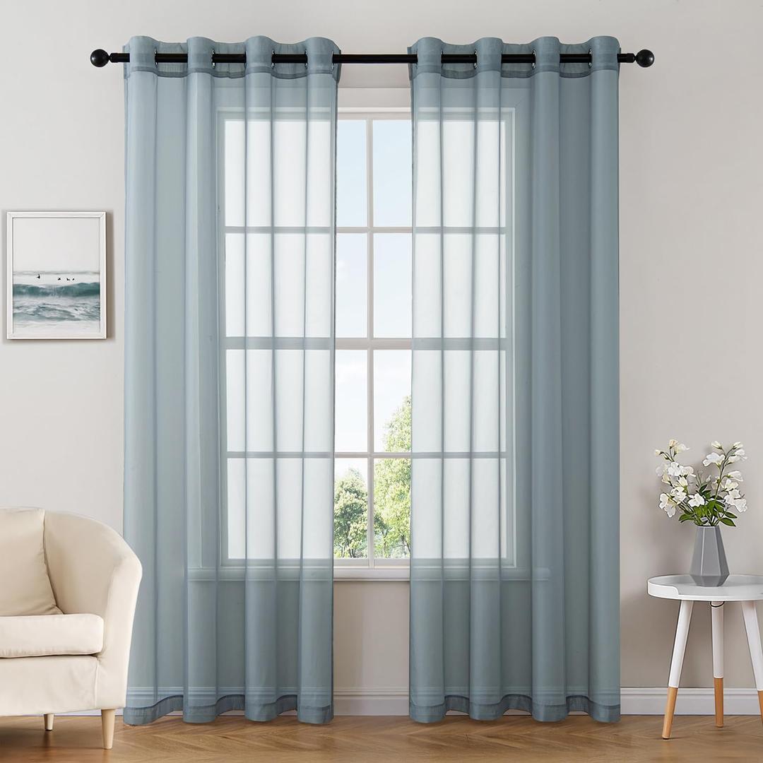 MIULEE Solid Color Sheer Curtains 84 Inches Long 2 Panels Set - Elegant Lightweight Grommet Light Filtering Window Voile Panels/Drapes/Treatment for Bedroom Living Room W54 x L84 Inch, Dusty Blue