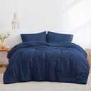 Love's cabin Seersucker Dark Blue King Size Comforter Set 7 Pieces, All Season Bedding Set, King Bed in a Bag Comforter Set with Comforter, Flat Sheet, Fitted Sheet, Pillowcase and Pillow Sham (King (102"X90"))