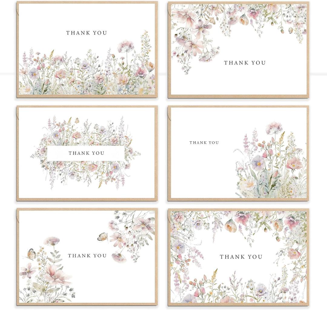 3 x Floral Thank You Cards with Envelopes,48Pack - 4x6 Inches Thank You Notes with envelope and stickers,baby shower thank you cards,Thank you cards for baby shower,wedding,Birthday