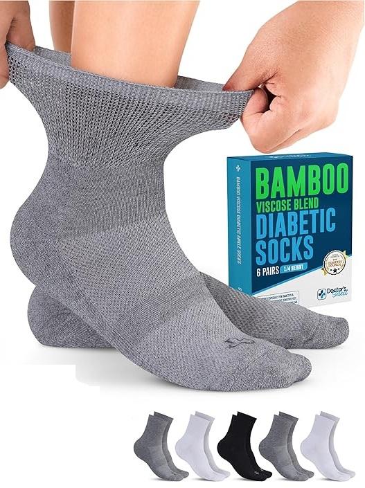 Doctor's Select Bamboo Viscose Diabetic Socks for Women & Men - 5 Pairs, Viscose Bamboo Socks Woman, Non Binding, Wide Top, M