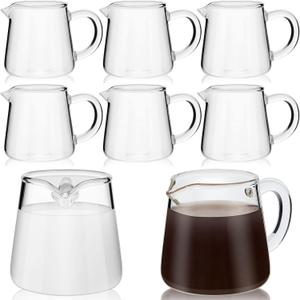 Suclain 8 Pcs Small Glass Creamer Pitcher with Spout Milk Frothing 2.3 oz Mini Milk Pourer Small Glass Pitcher with Handle Carafe Coffee Mug Pot Tea Frother Cup for Table Serving Kitchen