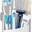 JEESA Toothbrush Holder Organizer, with Drainage Holes, with Dustproof Cover, 360 Rotating, 3 Slots, for Bathroom Countertop, White