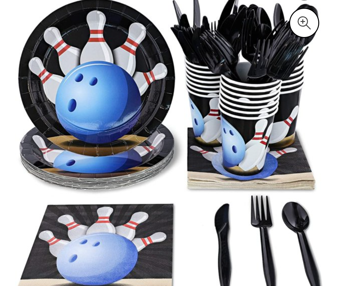 Juvale Kids Bowling Birthday Party Supplies Set - Plates, Knives, Spoons, Forks, Napkins, and Cups, Serves 24