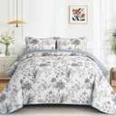Floral Queen Quilt Set, 3 Pieces Botanical Parrten Bedspread