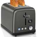 SEEDEEM Toaster 2 Slice, LCD Display, 7 Shade Settings, 1.4'' Wide Slots, Stainless Steel Digital Toaster for Bagel, Defrost, Reheat, Removable Crumb Tray, 900W, Grey