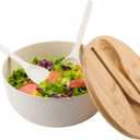 LOVYANXUE Bamboo Fiber Salad Bowl with Servers Set Large 9.8inches Nature Bamboo Mixing Bowl with Servers with Lid Spoon and Fork for Fruits,Salads and Vegetables