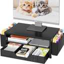 OPNICE Desk Organizer, 2-Tier Computer Monitor Stand Riser with Drawer and 2 Pen Holders, Laptop Stand, Office Desk Accessories for Office Supplies, Black (Black  Hot Seller 1-Pack)