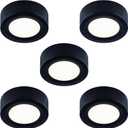 LUMILAND Wired LED Puck Lights 120V (2.7Wx5) Plug-in Lighting Warm White, LED Cabinet Light for Kitchen Can Be Surface Mount or Recess Mount, Black (3000K)