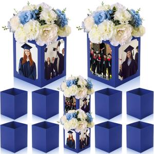 Spiareal 6 Pcs Graduation Box Centerpieces for Table 6/7 Inch Photo Frame Display Congrats Grad Party Favor Gift Picture Table Box Photo Props Frame for Graduation Decoration (Blue)