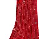 Ouepiano Cowboy Boots for Women - Cowgirl Rhinestone Boots with Sparkly Fringe Pointed Toe Western Boot Chunky Heel Pull-On Wide Calf Botas Vaqueras (9, Red)