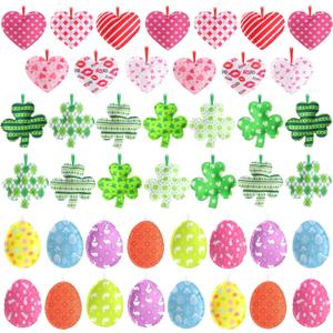 Jutom 54 Pcs Felt Valentine's Day Heart Hanging Ornaments St. Patrick's Day Shamrock Easter Egg Ornaments Heart Shaped Clover Baubles Shamrock Egg Felt Decoration for Holiday Favor (Cute)