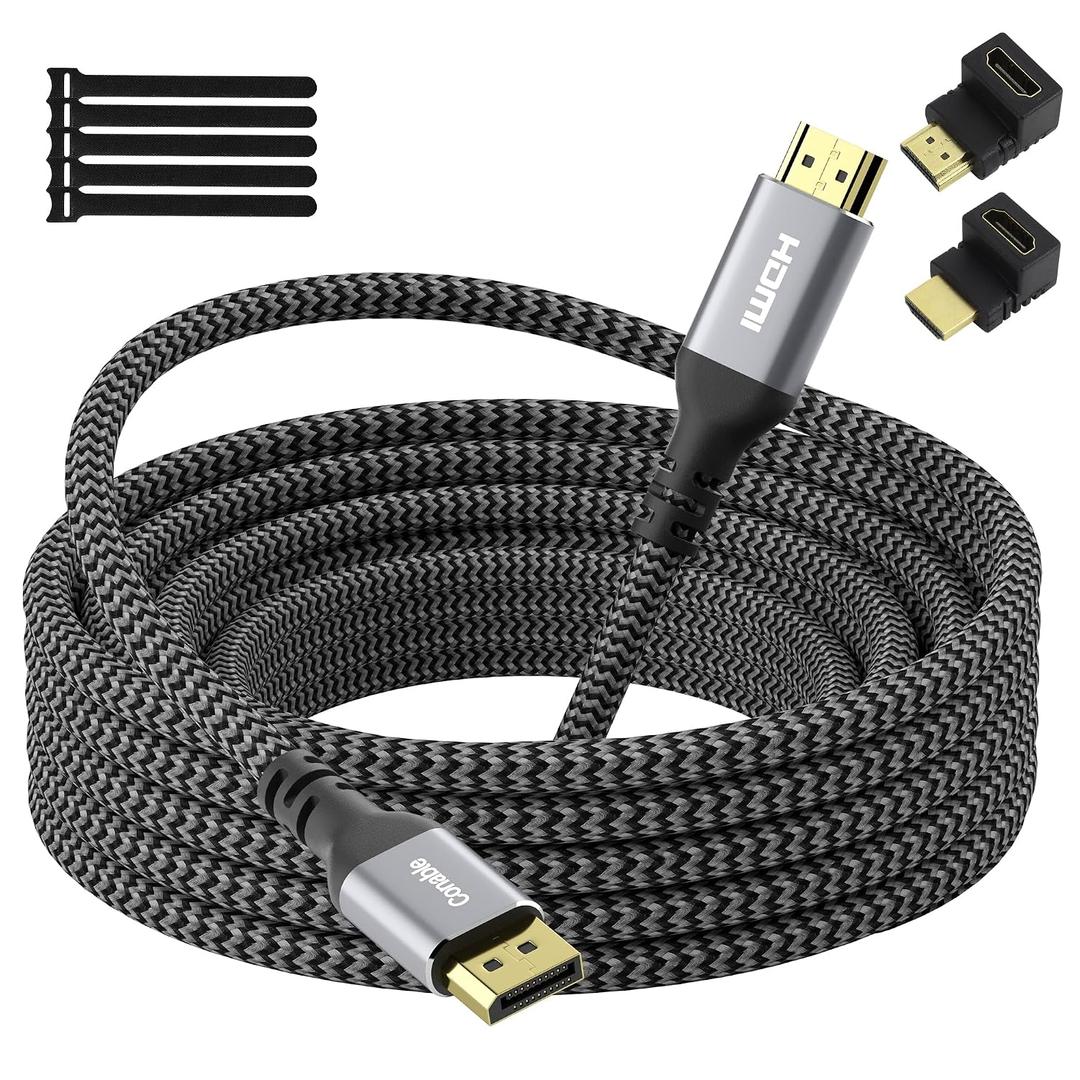 4K DisplayPort to HDMI Cable 15FT, 4K@60Hz HDR, High Speed Active Display Port to HDMI Cable UHD Converter, Uni-Directional, 4K@60Hz 2K@120Hz 1080P for HDTV, Monitor, Projector, Dell, NVIDIA, AMD, HP