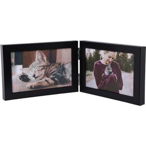 Double Horizontal 4X6 Hinged PS Family Picture Frame Collage For Desktop or Tabletop (Black 64X2) Black