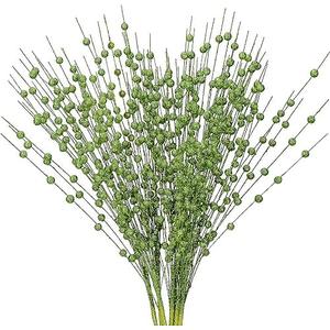Artificial Glitter Berry Stem Ornaments, Bright Berries Decorative Bead Sticks, Glittery Twigs, Picks Branches for Home Christmas Tree, Small Vase, Holiday Wedding Party Decor - 17 Inch Green 20 Pack