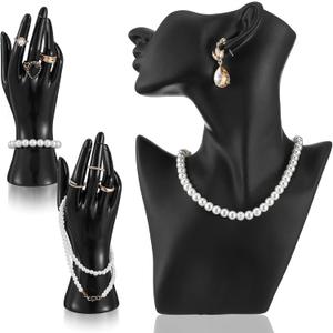 3 Pcs Jewelry Mannequin Display Set Including Boutique Bust Holder Mannequin Earring Stand Hand Display Bracelet Ring Stand for Selling Show(Black)