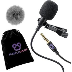 Purple Panda Wired Lavalier Microphone Omnidirectional Attachable Lapel Mic Compatible with GoPro, DJI, Insta360, Tablet, iPad, DSLR, Camera, Ideal for Social Media Content Creators