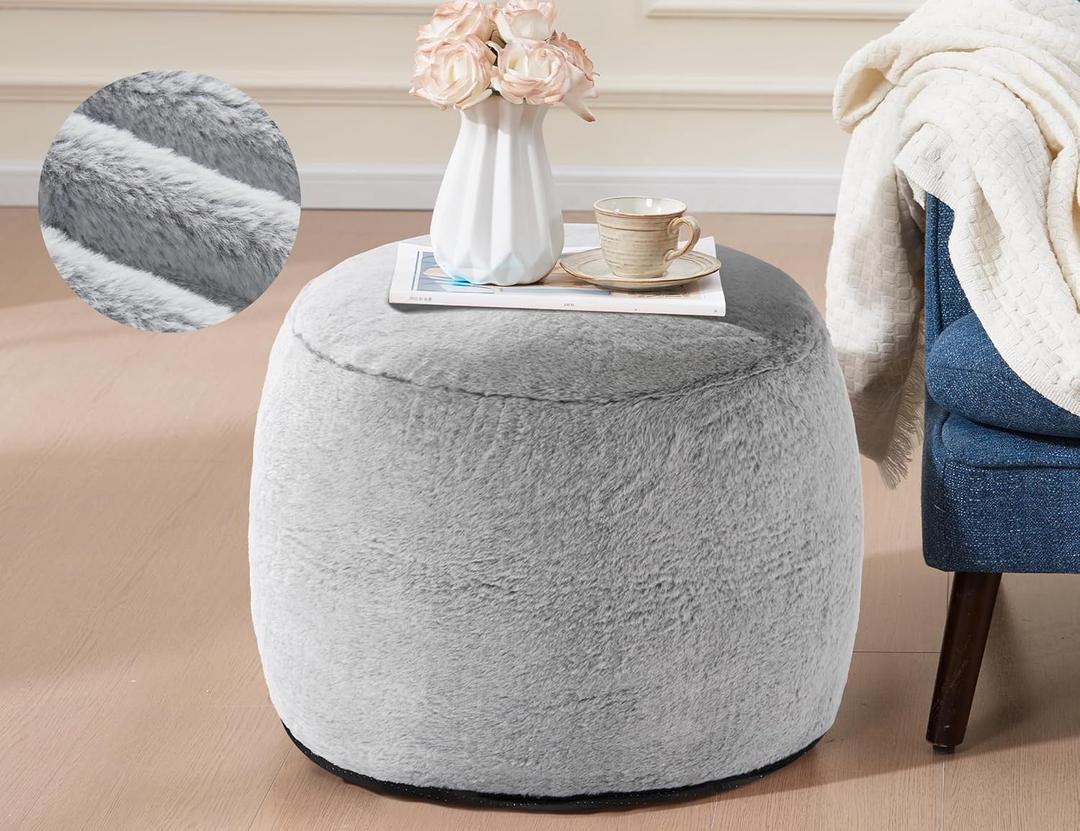 Boho Ottoman Living Room Furniture 20"x15" Large Round Ottomans Pouf Couch Foot Rest Grey Pouf Ottoman Foot Rest with Foam Chunk Filling Pouffe Ottomans Stuffed Foot Rest Poufs for Couch