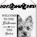 Poecinvi Funny Yorkie Bathroom Signs, Yorkie Gifts for Women, Cute Yorkshire Terrier Dogs Wooden Signs for Home Decor, Funny Yorkshire Terrier Hanging Sign for Bathroom Wall Decor, 8x10 Inch