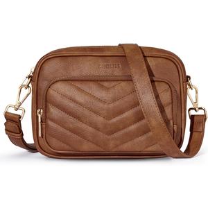 CHOLISS Quilted Crossbody Bags for Women RFID Vegan Leather Travel Purse Small Shoulder Handbags with Built in Wallet (Brown)