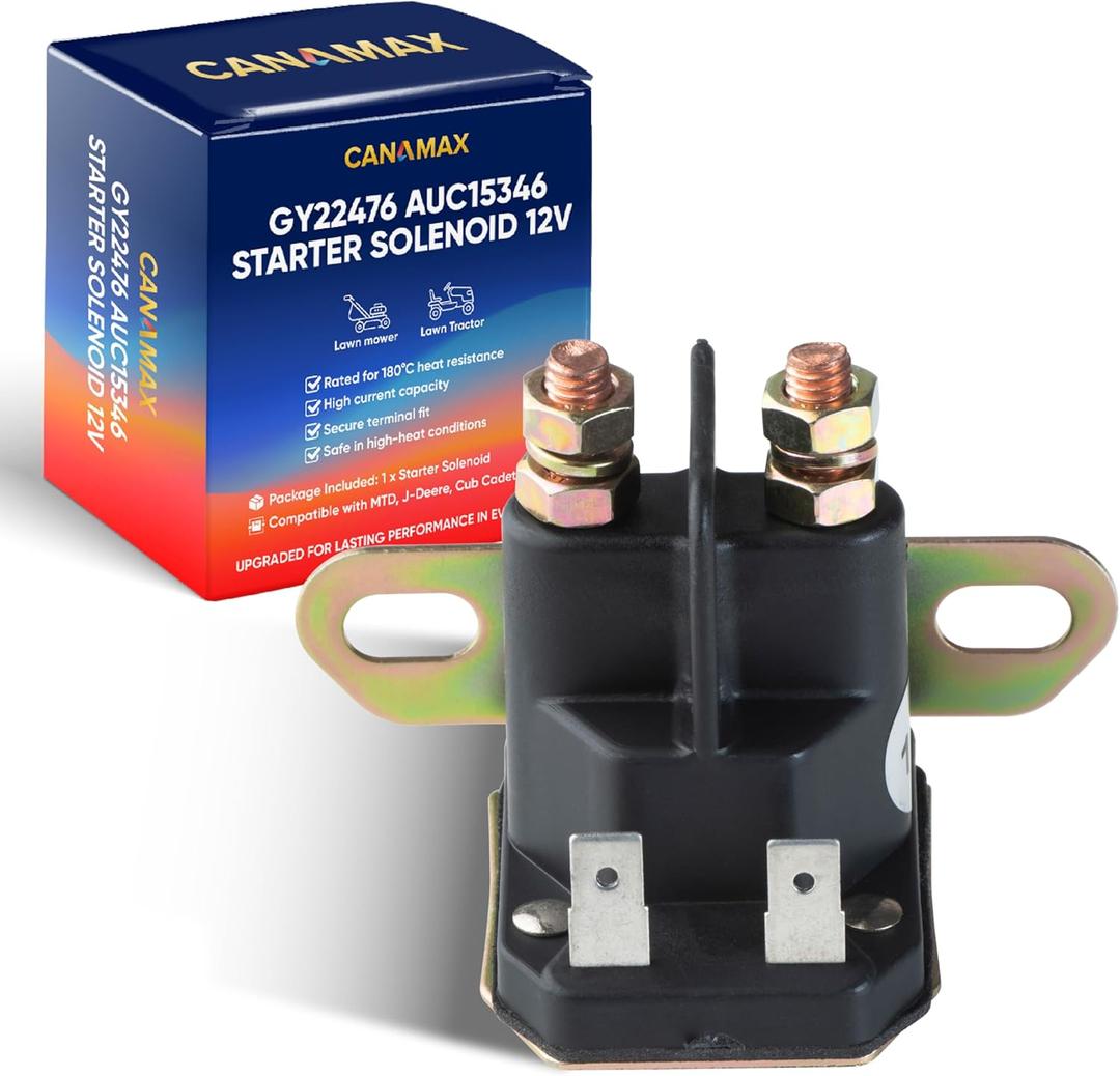 Canamax GY22476 AUC15346 Starter Solenoid 12V - for 435-151 John Deere Tractor Z225 Z235 Z245 Z255 Z335E Z335M Z345M Z345R D100 D105 102 105 107 D110 D120 D125 D130 D140 D150 D155 D160 D170
