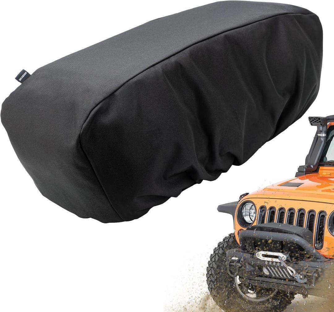 Winch Cover, Heavy Duty Waterproof Winch Protection Covering 12k Winch Accessories, Indoor Outdoor Weather Resistant Large Covers for Electric Winches 12000 -17500 Lbs - Black