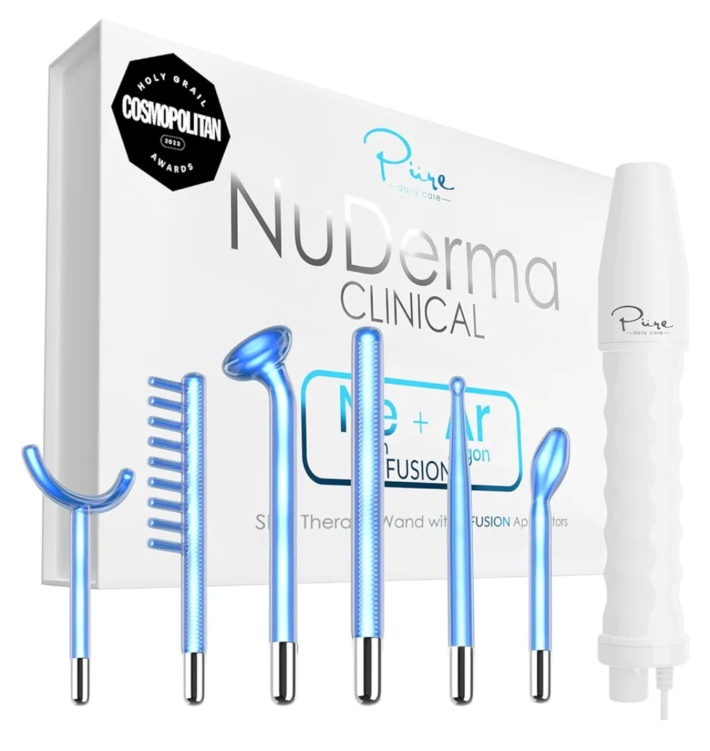 NuDerma Clinical Skin Therapy Wand - Portable Skin Therapy Machine w 6 Fusion Neon + Argon Wands – Anti Aging - Clarifying - Skin Tightening & Radiance - Wrinkle Reducing