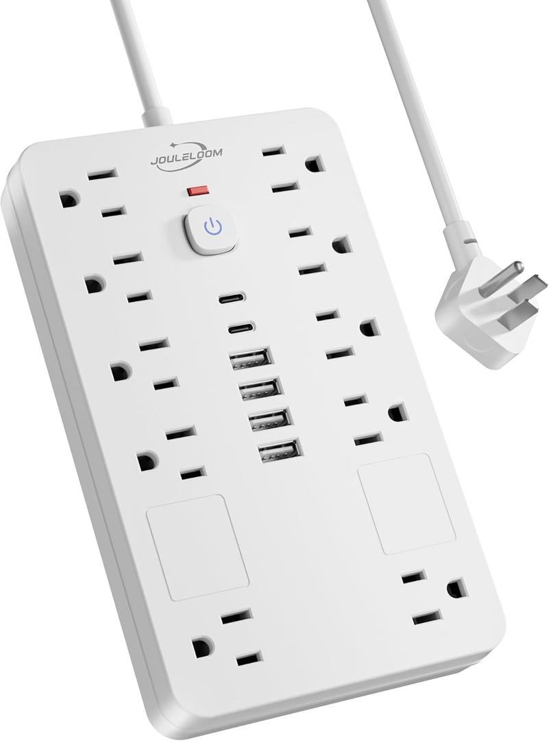 Surge Protector Power Strip,10 Outlets(1850W/15A) with 6 USB Ports (2 USB C), 6 Feet Extension Cord Wall Mount Power Strip, ETL Listed for Home, Dorm Room (White)