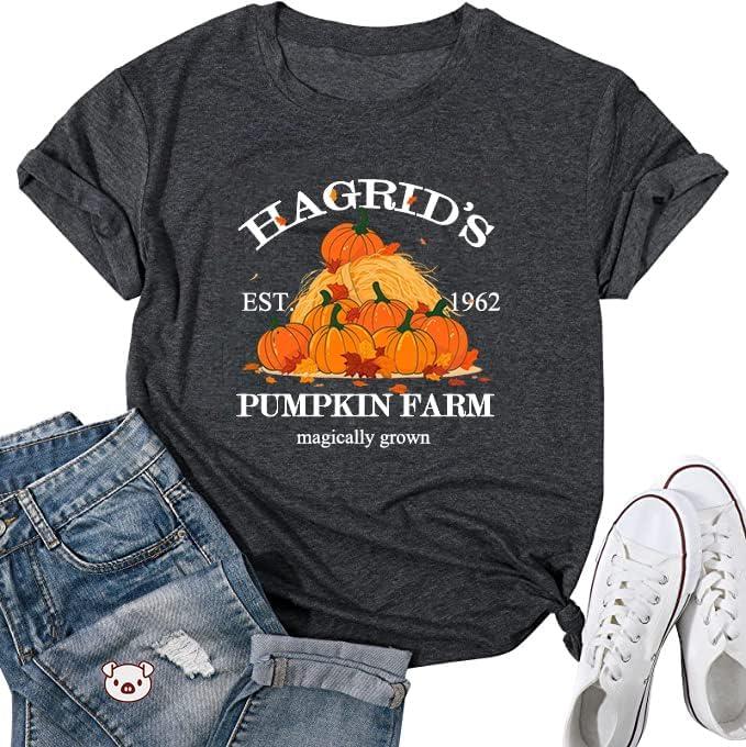 Thanksgiving Pumpkin Shirts for Women Blessed Thankful Tshirts It's Fall Y'all Top Pumpkin Season Halloween Outfits (Medium, Dark Grey 2)