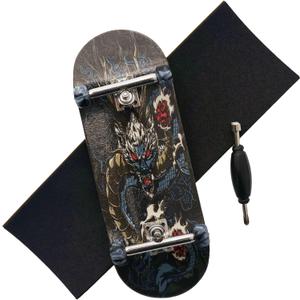 Pro Fingerboard 34mm Wooden Board Professional Finger Skateboard Trucks CNC Swirl Wheels (Dragon)