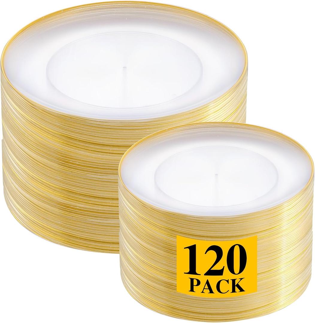 LIYH 120 Pcs Clear Gold Plastic Plates for Party, Crystal Gold Plastic Party Plates, Elegant Disposable Plate Set Included Dinner & Dessert Plate for Wedding Birthday 60 Guests