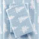 True North by Sleep Philosophy Cozy Flannel Warm 100% Cotton Sheet - Novelty Print Animals Stars Cute Ultra Soft Cold Weather Bedding Set, Queen, Blue Forest 4 Piece