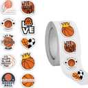 500PCS Basketball Stickers Roll,10 Styles Sports Balls Self-Adhesive Envelope Seals Stickers - Waterproof Decals for Bottles, Laptops, journals,Luggage, Snowboards, Guitars, Scrapbooks, Phones