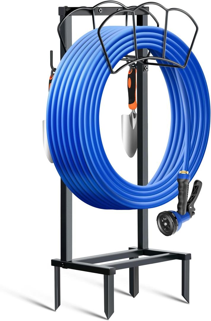 Garden Hose Holder, Heavy Duty Water Hose Holders, Sturdy Metal Hose Stand, Hose Organizer, Water Hose Hanger Rack, Hose Reel Storage Stake hold 150Ft Water Hoses, for Patio, Lawn, Garden